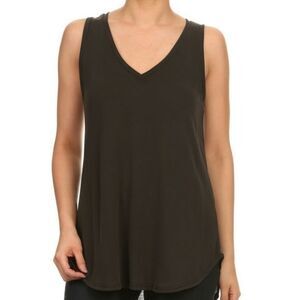 Women’s Black Sleeveless Top Size S V-Neck Flowy Tunic Tank